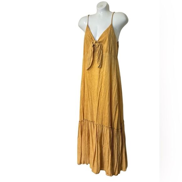 Elan Golden Yellow Tie Front Tiered Maxi Dress - Picture 2 of 9